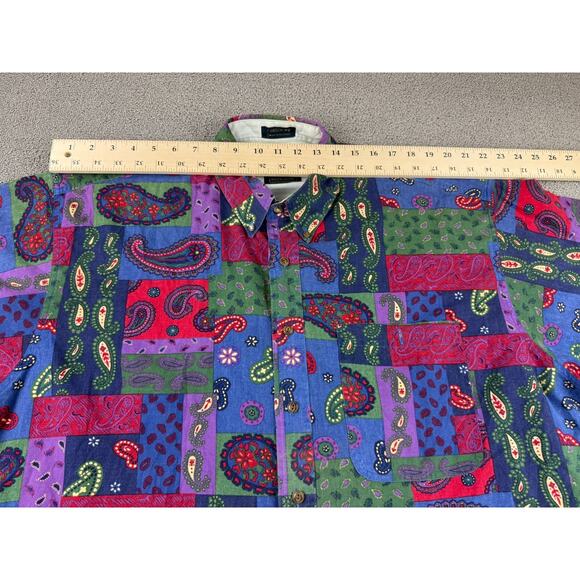 Vintage Chaps Ralph Lauren Men's Paisley Button Up Shirt XL Short Sleeve - Picture 5 of 9